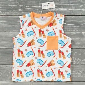 Boys snorkel time sleeveless tank top v neck front pocket limited edition